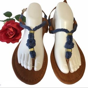 SANDALS SOPHIE SUE BETWEEN TOES NAUTICAL 9 BLUE ROPE